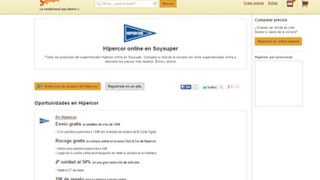 Soysuper incorpora el supermercado online Hipercor